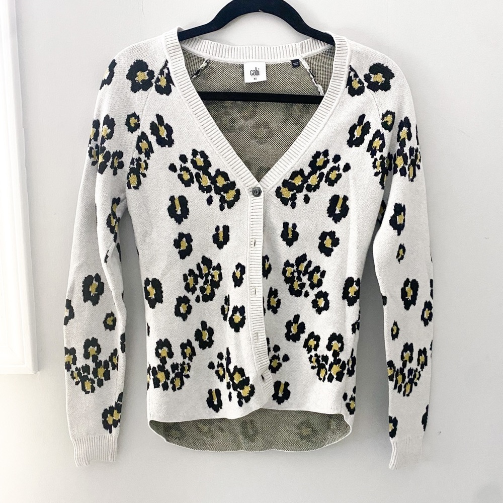CAbi Gray and Tan Cardigan Sweater V-Neck
